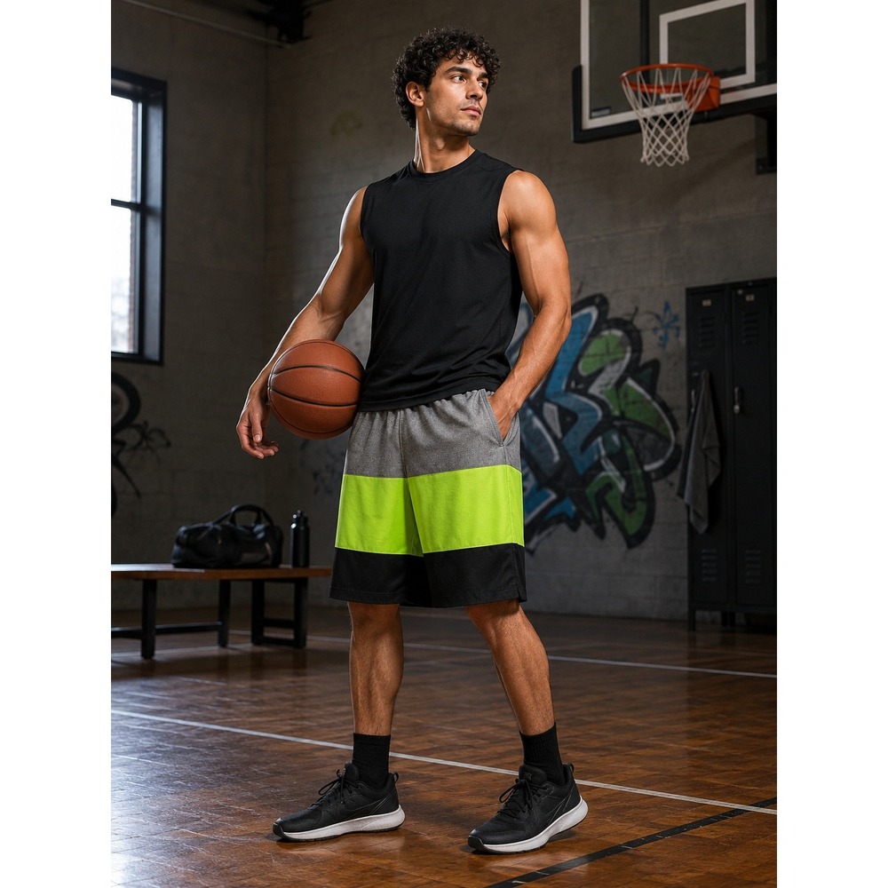 Nike Basketball Shorts Mens XL Gray Neon Green Black Lined Athletic Training